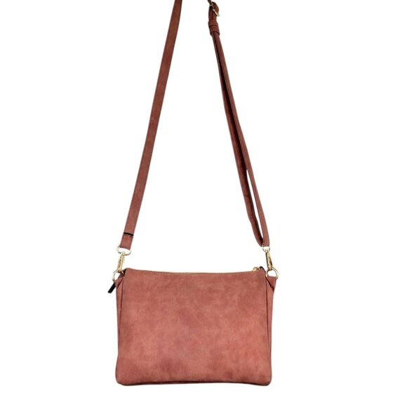 Versatile Blush Brown Braided Crossbody Purse Multi-Pocket Design Striped Lining - Picture 2 of 12